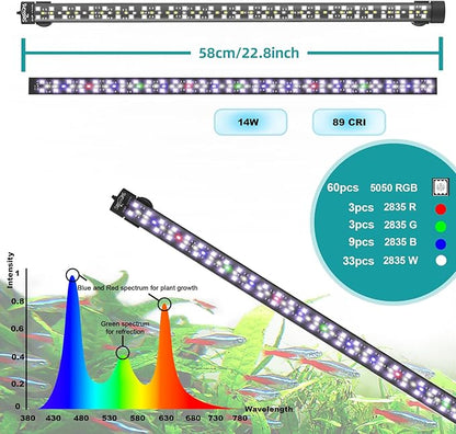 Submersible Aquarium Light for Fish Tank, 24/7 Cycle Fish Tank Light with Timer, Full Spectrum+7 Single Colors, Auto On/Off, Adjustable Brightness (22.8 Inch for 24-43inch Tank) SEAOURA