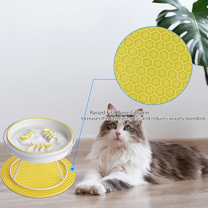 Ceramic Cat Slow Feeder,Cat Bowl for Indor Cat,Elevated Cat and Dog Slow Feeder Bowl for Food and Watter,Cat Dish,Cat Plate for Dry and Wet Food Whisker Friendly,Cat Feeding &Watering Supplies - PAWPICO