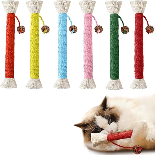 Catnip Toys, 7.78inch Catnip Toys Chew Rope, Sisal Rope Cat Toys for Teeth Cleaning, Indoor Interactive Cat Teasing Toy, Soothing Rope Cat Toys for Kitten, 6 Packs - PAWPICO