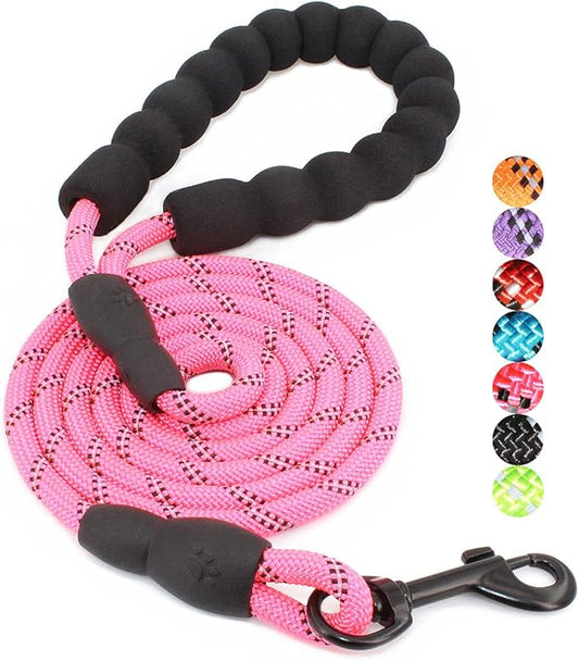 BAAPET 2/4/5/6 FT Dog Leash with Comfortable Padded Handle and Highly Reflective Threads for Small Medium and Large Dogs (5FT-1/3'', Pink) BAAPET