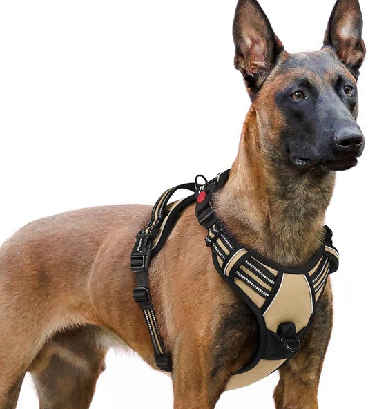 rabbitgoo Dog Harness for Large, No Pull Pet Harness with 3 Buckles, Adjustable Soft Padded Pooch Vest with Instant Control Handle, Easy Walking Reflective Pet Vest for Extra Large Dogs, Beige, XL rabbitgoo