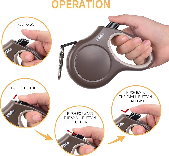 Fida Retractable Dog Leash, 16 ft Dog Walking Leash for Small Dogs up to 26lbs, 360° Tangle Free, Coffee/Brown Fida