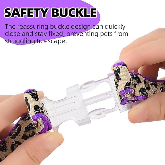 Mile High Life Leopard Dog Harness Collar Leash Set | Adjustable No Pull Dog Halter Harness for Small Breed Dogs | Easy Control for Training Walking | Purple, Medium - PAWPICO