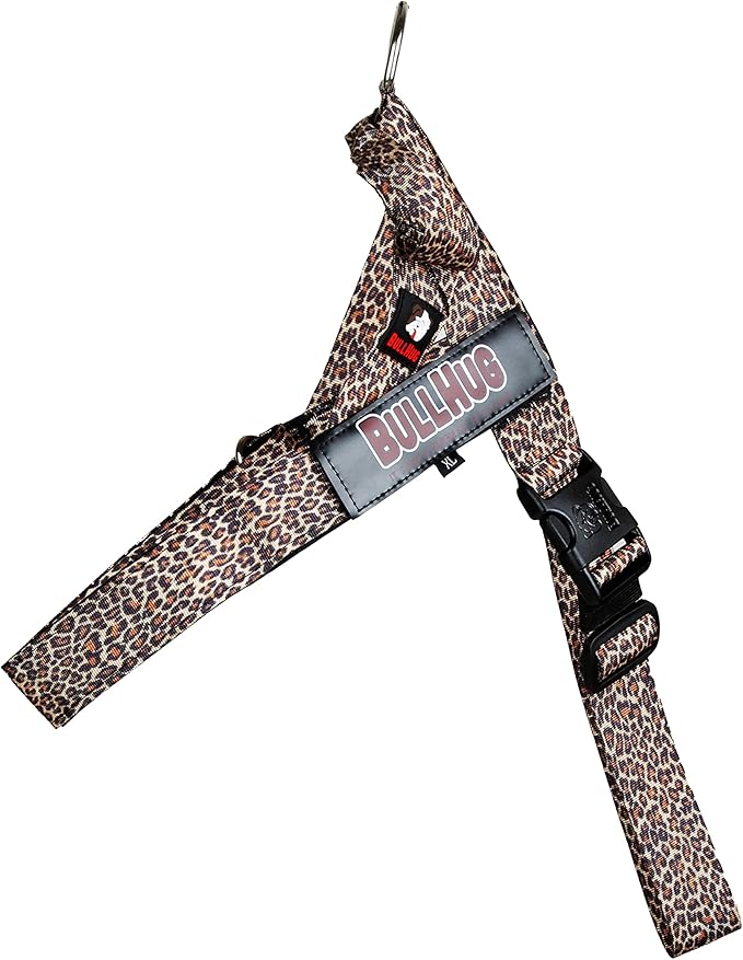 BULLHUG Harness – Made for Larger Chested Dogs Like English Bulldogs, French Bulldogs, Pugs & More. Stops Dogs from Pulling & Choking on Walks (Leopard, XL) BULLHUG