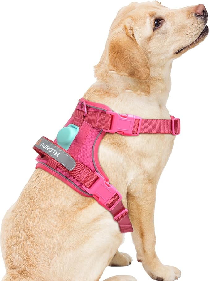 AUROTH Dog Harness for Large Dogs, Dog Vest Harness Large Size Dog, Large Dog Harness, No Pull Dog Harness for Large Dogs with Handle, Rose Red L AurothPets