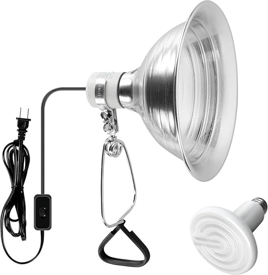 Simple Deluxe 150W Reptile Ceramic Heat Lamp Bulb and 150W Clamp Light with 8.5 Inch Reflector for Amphibian Pet, White&Silver SimpleDeluxe