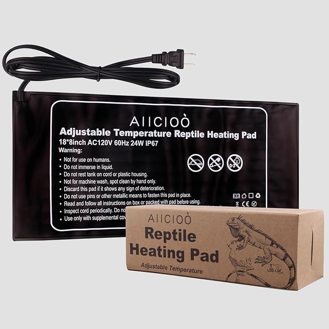 Aiicioo Reptile Heating Pad - 24W Under Tank Heater Terrarium Heating Mat Waterproof for Gecko Turtle Lizard Frog 8" X 18" AIICIOO