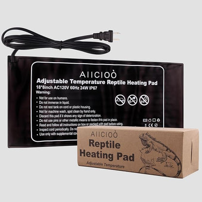 Aiicioo Reptile Heating Pad - 24W Under Tank Heater Terrarium Heating Mat Waterproof for Gecko Turtle Lizard Frog 8" X 18" AIICIOO