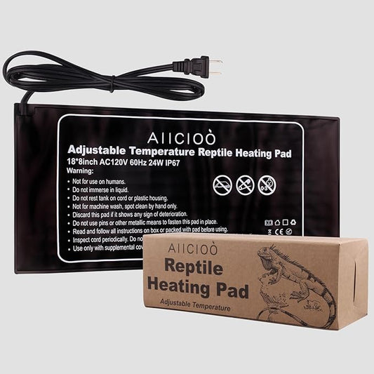 Aiicioo Reptile Heating Pad - 24W Under Tank Heater Terrarium Heating Mat Waterproof for Gecko Turtle Lizard Frog 8" X 18" AIICIOO