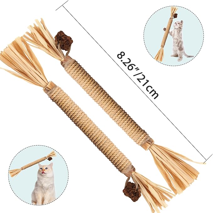 Cat Toy (6 PCS) Silver Rattan Stick Catnip Stick Cat Training Toy Cat Chew Stick Indoor Cat Interactive Toy Cat Tooth Cleaning Toy Cat Wooden Tooth Stick Cat Game - PAWPICO