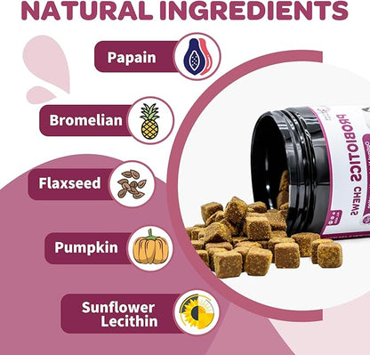 Probiotics for Dogs - Dog Probiotics and Digestive Enzymes for Digestive Health - Plus Fish Oil & Vitamins Supplement for Allergies & Immune & Itchy Skin, 120 Chicken Flavor Probiotic Soft Chews NATURETARGET