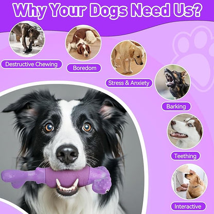 Dog Toys for Aggressive Chewers, Interactive Dog Chew Toys for Large Dogs, Indestructible Squeaky Dog Toys to Keep Them Busy, Tough Dog Toys for Medium/Large Breed Dogs (Purple, Hammerhead Shark) - PAWPICO
