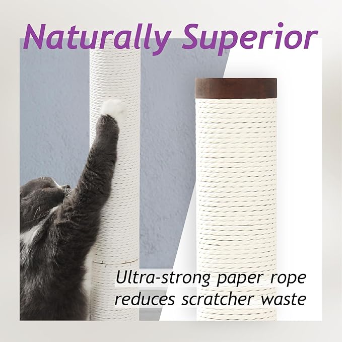 Necoichi 23.6” Tall Cat Scratching Post Kitten Scratcher Paper Rope Scratch Posts Trees with Hanging for Indoor Cats (23.6 inches for Kitty, Regular, Dark Cherry) - PAWPICO