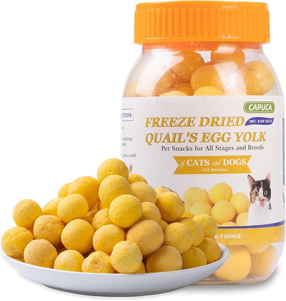 Freeze Dried Quail Egg Yolk - Cats Dogs Treats Natural Cat Delicious Snacks Training Food Healthy Tasty Easy Digestion Pet Food (7 OZ) - PAWPICO