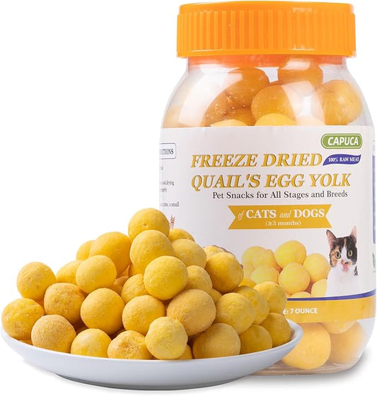 Freeze Dried Quail Egg Yolk - Cats Dogs Treats Natural Cat Delicious Snacks Training Food Healthy Tasty Easy Digestion Pet Food (7 OZ) - PAWPICO