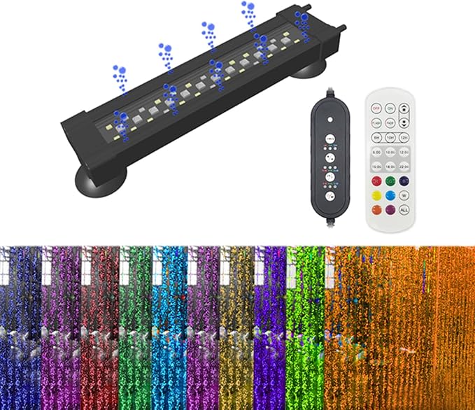 Submersible Aquarium Light for Fish Tank,24/7 Mode Full Spectrum LED Fish Tank Light with Air Bubble Hole RGB Color Changing Brightness Timer Adjustable,11.8inch 10W Fish Light REIRQIE
