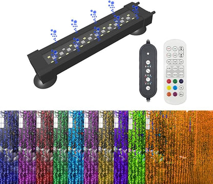 Submersible Aquarium Light for Fish Tank,24/7 Mode Full Spectrum LED Fish Tank Light with Air Bubble Hole RGB Color Changing Brightness Timer Adjustable,15.7inch 12W Fish Light REIRQIE