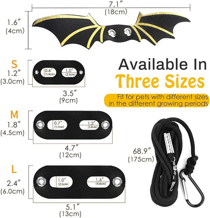 Pawaboo Adjustable Bearded Dragon Harness and Leash, 3 Size Leather Reptile Leash Outdoor Harness Leash with Bat Wings for Lizard Reptiles Amphibians Small Pet, Small/Medium/Large, Black+Gold Pawaboo