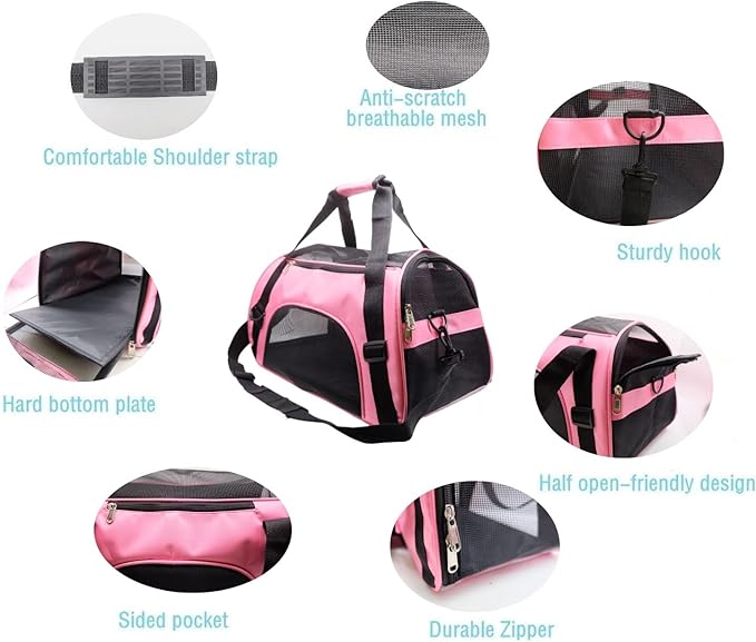 Cat Carrier,Soft-Sided Pet Travel Carrier for Cats,Dogs Puppy Comfort Portable Foldable Pet Bag Airline Approved (Medium-LightPink) - PAWPICO