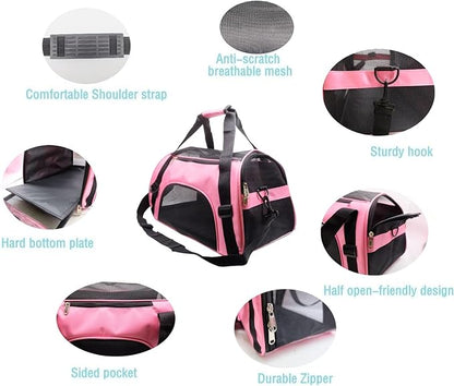 Cat Carrier,Soft-Sided Pet Travel Carrier for Cats,Dogs Puppy Comfort Portable Foldable Pet Bag Airline Approved (Medium-LightPink) - PAWPICO