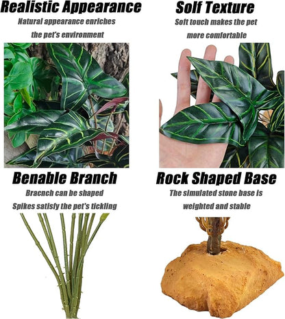 Woyrise Reptile Artificial Plants for Terrarium Decor, Amphibian Habitat Decorations Bearded Dragon Tank Accessories fit Crested Gecko Leopard Lizard Chameleon Ball Python Snake Frog - Fake Alocasia Woyrise