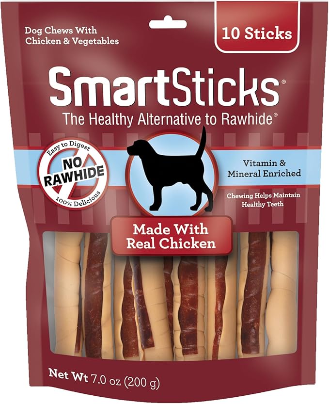 SmartBones SmartSticks, Treat Your Dog to a Rawhide-Free Chew Made With Real Chicken and Vegetables, 10 sticks - PAWPICO