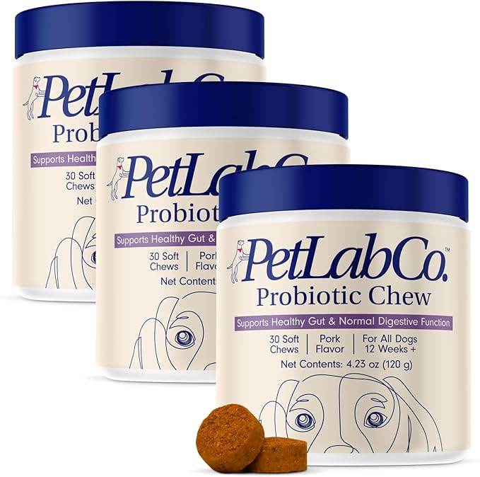 PetLab Co. Probiotics for Dogs, Support Gut Health, Occasional Diarrhea, Digestive Health & Seasonal Allergies - Pork Flavor - 30 Soft Chews - Packaging May Vary (Value 3-Pack) PetlabCo
