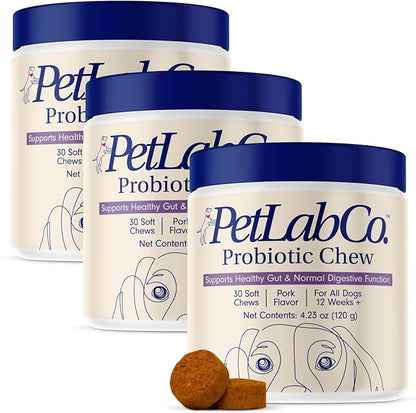 PetLab Co. Probiotics for Dogs, Support Gut Health, Occasional Diarrhea, Digestive Health & Seasonal Allergies - Pork Flavor - 30 Soft Chews - Packaging May Vary (Value 3-Pack) PetlabCo