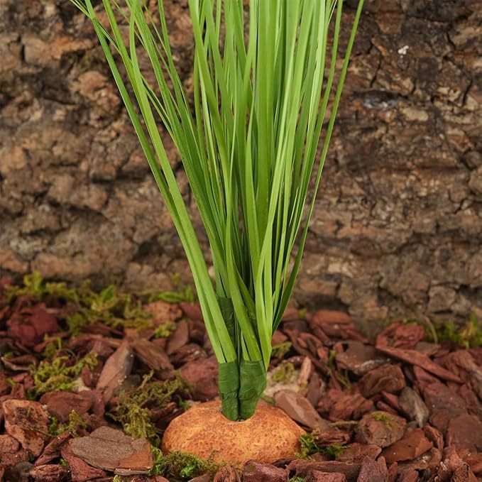 Fake Green Grass Plants, Reptile Plants for Terrarium, Bearded Dragon Tank Accessories Habitat Decor fit Crested Gecko Leopard Lizard Chameleon Ball Python Snake WOLEDOE