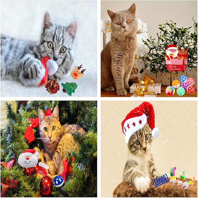 25 Pack Christmas Cat Toy, Kitten Toy Bag Set Assorted with Cat Spring Toy, Cat Ball Toy, Crinkle Cat Toy, Mouse for Cats Interactive Play - PAWPICO