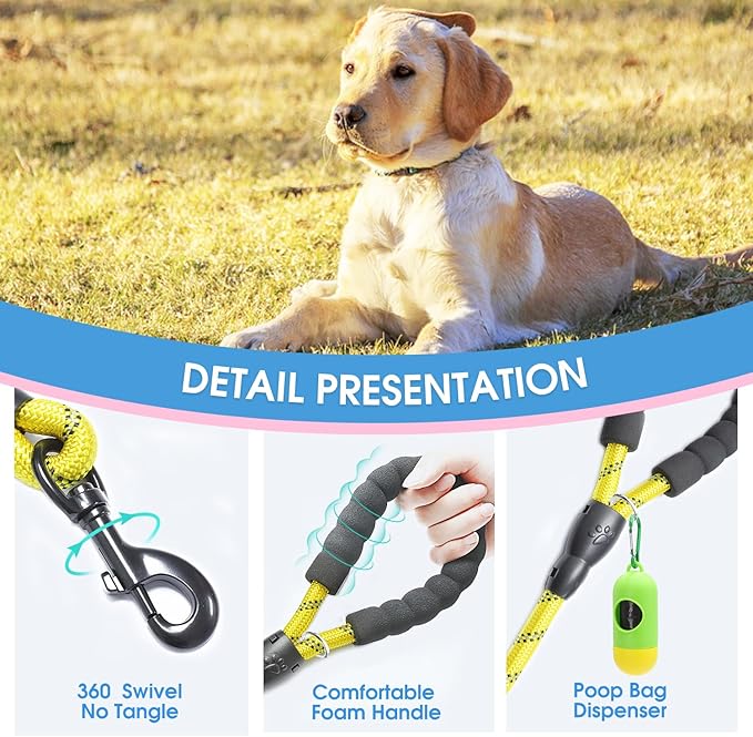 BAAPET 2/4/5/6 FT Dog Leash with Comfortable Padded Handle and Highly Reflective Threads for Small Medium and Large Dogs (6FT-1/2'', Yellow) - PAWPICO