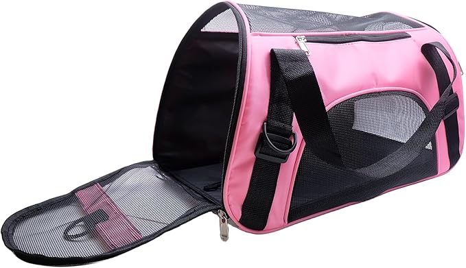 Cat Carrier,Soft-Sided Pet Travel Carrier for Cats,Dogs Puppy Comfort Portable Foldable Pet Bag Airline Approved (Medium-LightPink) - PAWPICO
