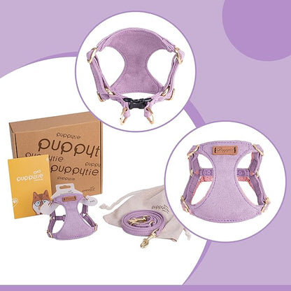 Puppytie No Pull Small Dog Harness with Multifunction Dog Leash,Lightweight Soft Adjustable No Choke Escape Proof Pet Harness Vest Pet Harness Vest,Light Purple,S Puppytie