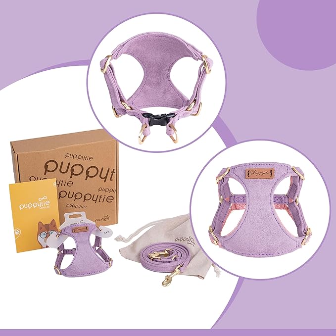 Puppytie No Pull Dog Harness with Multifunction Dog Leash,Soft Adjustable No Choke Escape Proof Pet Harness Vest for Medium Dogs or Large Dogs,Light Purple,M - PAWPICO