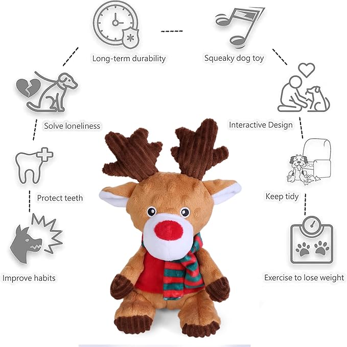 Blnboimrun Christmas Dog Toys Stuffed Plush Moose Dog Toy Milu Deer Dog Squeaky Toys with Crinkle Paper Chew Toys for Large and Medium Dogs Puppy - PAWPICO