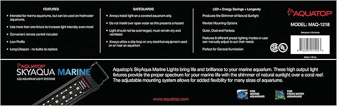 Aquatop SkyAqua Marine LED Saltwater Aquarium Light, 14000K Spectrum – Fits 12-18-Inch Tanks, 3 Position Toggle Switch & Included Remote Control, Aquarium Lights for Fish Tanks, UL & CSA AQUATOP