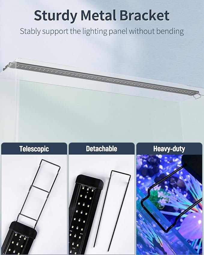 Pawfly 33W Aquarium LED Light for 48 to 54 Inch Fish Tanks Extendable Fish Tank Light with Full Spectrum Brilliant White Blue Red Lights with Daytime & Night Modes and Adjustable Brightness Pawfly