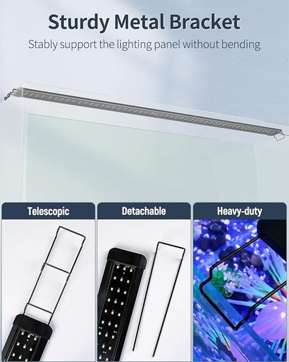 Pawfly 33W Aquarium LED Light for 48 to 54 Inch Fish Tanks Extendable Fish Tank Light with Full Spectrum Brilliant White Blue Red Lights with Daytime & Night Modes and Adjustable Brightness Pawfly