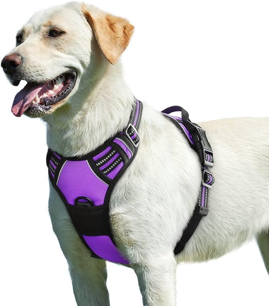 Eagloo Dog Harness for Large Dogs, No Pull Service Vest with Reflective Strips and Control Handle, Adjustable and Comfortable for Easy Walking, No Choke Pet Harness with 2 Metal Rings, Purple, L GoExplorewithEagloo