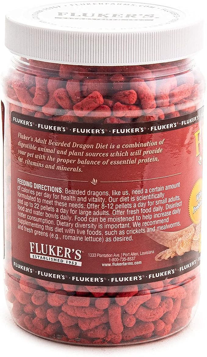 Fluker's Bearded Dragon Food, For Adult Bearded Dragons, Pellet Diet Rich in Protein, Fats, Vitamins, and Minerals, 3.4 oz Flukers