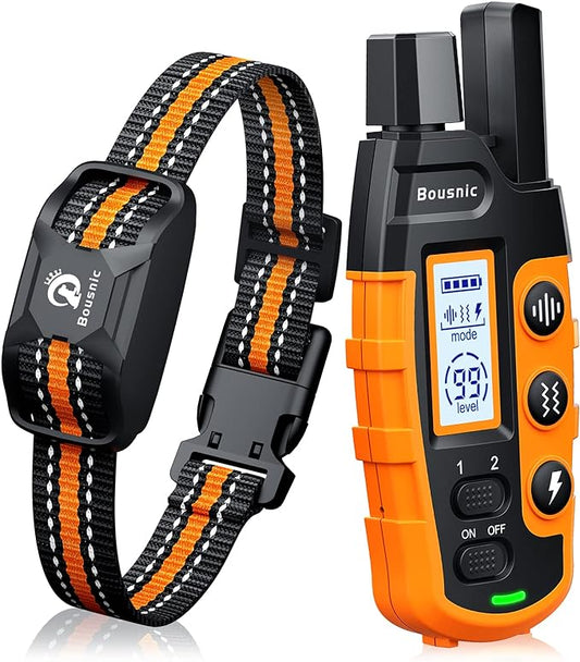 Bousnic Dog Shock Collar - 3300Ft Dog Training Collar with Remote for 5-120lbs Small Medium Large Dogs Rechargeable Waterproof e Collar with Beep (1-8), Vibration(1-16), Safe Shock(1-99) (Orange) BOUSNIC