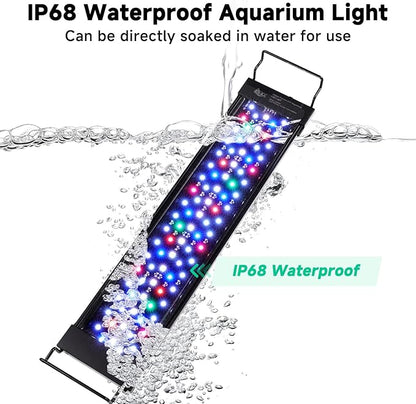 AQQA LED Aquarium Light, 24/7 Mode IP68 Waterproof Extendable Bracket Fish Tank Light, DIY Mode Full Spectrum Aquarium Plant Light, Adjustable Timer/Brightness Memory Function for 24-32 Inch Fish Tank AQQA