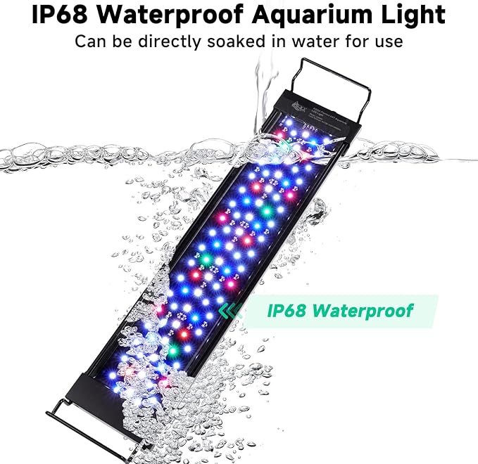 AQQA LED Aquarium Light, 24/7 Mode IP68 Waterproof Extendable Bracket Fish Tank Light, DIY Mode Full Spectrum Aquarium Plant Light, Adjustable Timer/Brightness Memory Function for 32-40 Inch Fish Tank AQQA