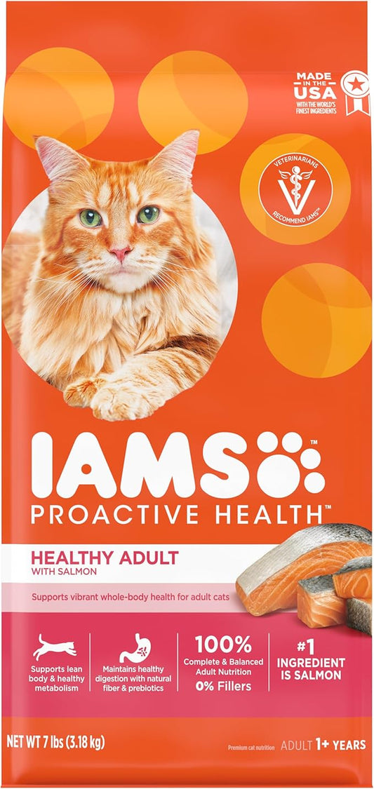 IAMS Proactive Health Adult Healthy Dry Cat Food with Salmon, 7 lb. Bag - PAWPICO