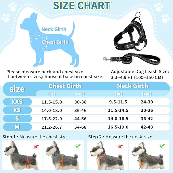 SlowTon No Pull Small Dog Harness and Leash Set, Puppy Soft Vest Harness Neck & Chest Adjustable, Reflective Lightweight Harness & Anti-Twist Pet Lead Combo for Small Medium Dogs (Black, S) SlowTon