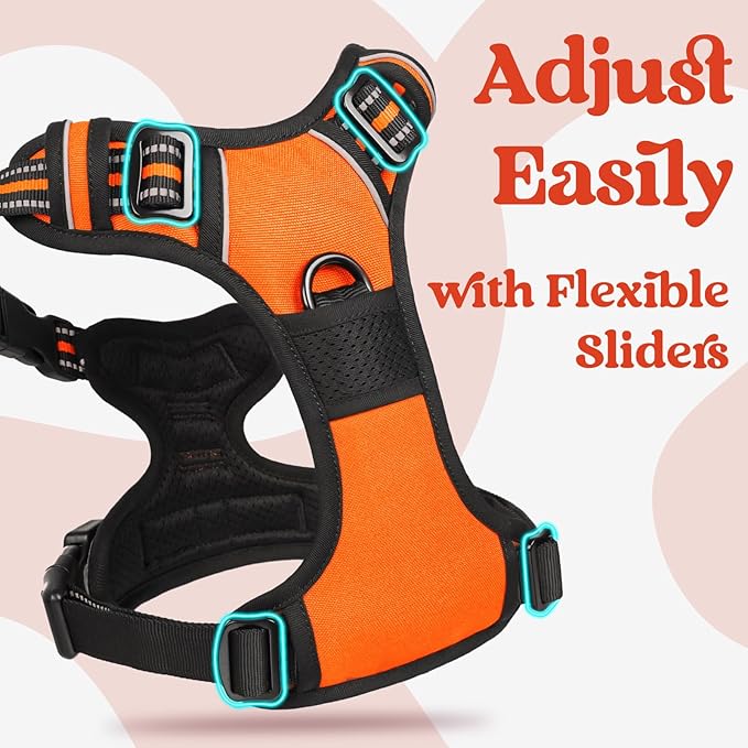 rabbitgoo Dog Harness Medium Sized, No Pull Pet Harness with 3 Buckles, Adjustable Soft Padded Pooch Vest with Instant Control Handle, Easy Walking Reflective Pet Vest for Medium Dogs, Orange, M rabbitgoo