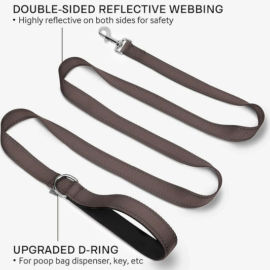 Joytale Double-Sided Reflective Dog Leash, 6 FT/5 FT/4 FT, Padded Handle Nylon Heavy Duty Leashes for Small & Medium Dogs Walking, Brown, 6FT Joytale