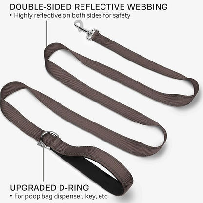 Joytale Double-Sided Reflective Dog Leash, 6 FT/5 FT/4 FT, Padded Handle Nylon Heavy Duty Leashes for Medium & Large Dogs Walking, Brown, 5FT Joytale