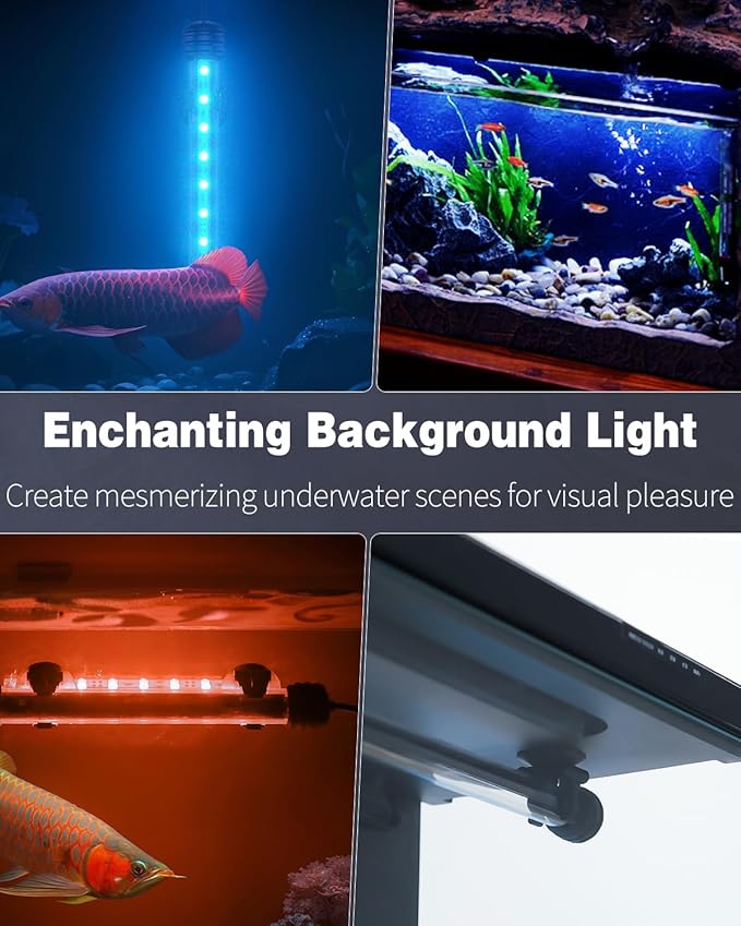 Pawfly 5.5 W Aquarium LED Light 19 Inch Underwater Fish Tank Light with Timer Auto On/Off Fish Tank Background Light with 8 Lighting Modes Submersible Multi-Colored Tube Light for Decoration Pawfly