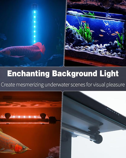 Pawfly 5.5 W Aquarium LED Light 19 Inch Underwater Fish Tank Light with Timer Auto On/Off Fish Tank Background Light with 8 Lighting Modes Submersible Multi-Colored Tube Light for Decoration Pawfly